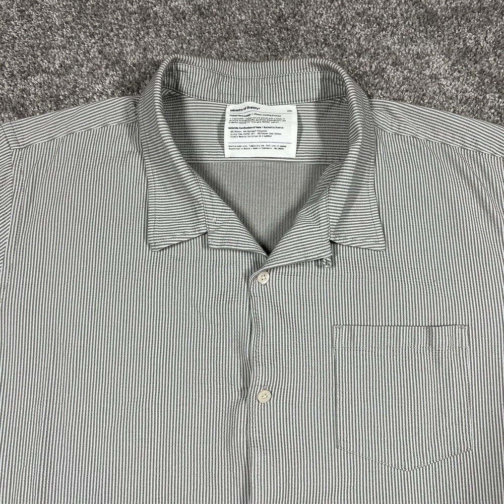 Ministry Of Supply Hybrid Seersucker Loop Collar Short Sleeve Shirt XXL Coolmax